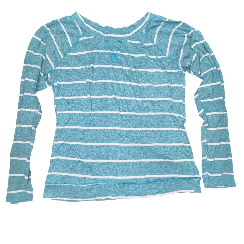 Rue21 Womens XL Teal Blue White Striped Long Sleeve Top Cotton Stretch Raglan